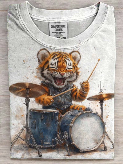Fun Tiger Drums Casual Printed Short Sleeve T-Shirt