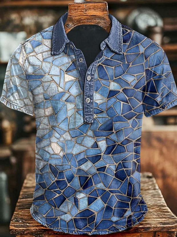 Gradient Art Irregular Geometric Casual Print Short Sleeve Polo Shirt