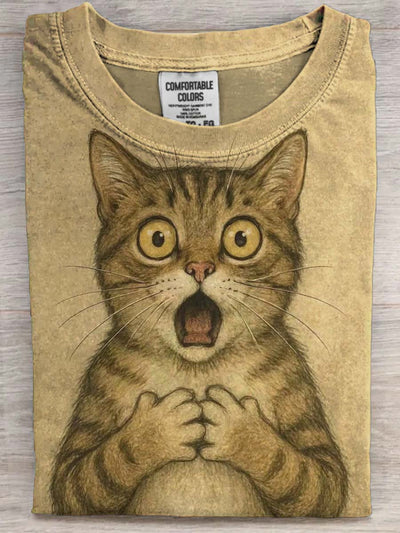 Fun Scaredy Cat Casual Printed Short Sleeve T-Shirt