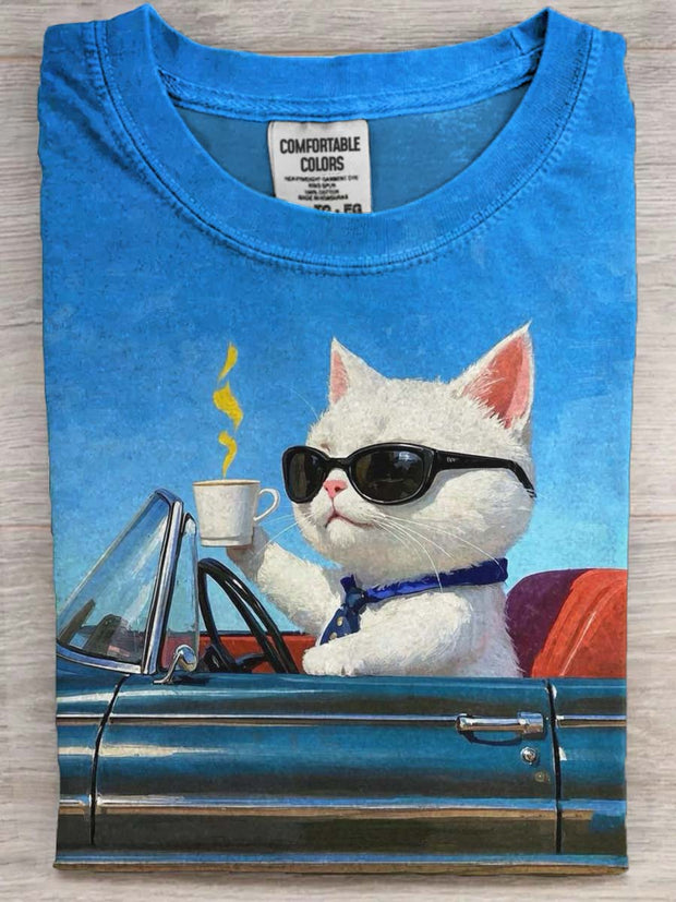Funny Comfort Cat Print Casual Short Sleeve T-Shirt