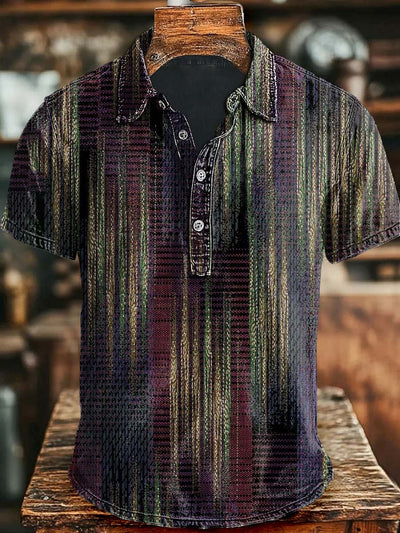 Vintage Stripe Print Casual Short Sleeve Polo Shirt