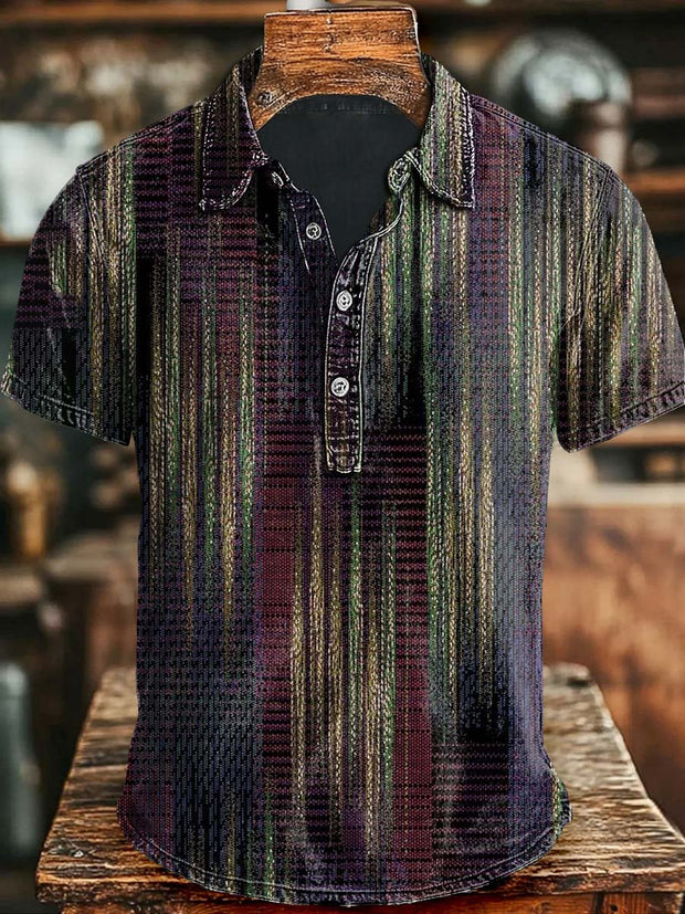 Vintage Stripe Print Casual Short Sleeve Polo Shirt