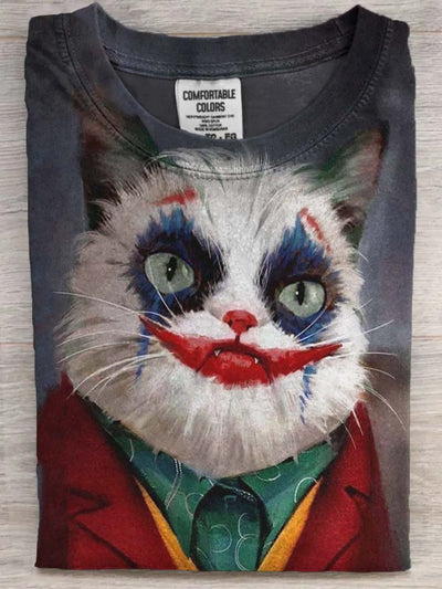 Cute Clown Cat Print Casual Short Sleeve T-Shirt