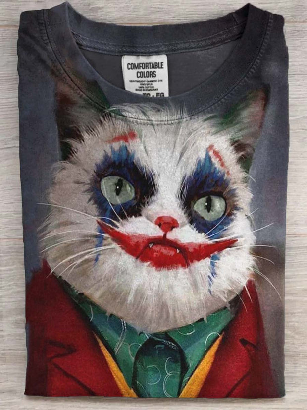 Cute Clown Cat Print Casual Short Sleeve T-Shirt