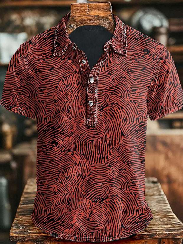 Abstract Textured Print Casual Short Sleeve Polo Shirt
