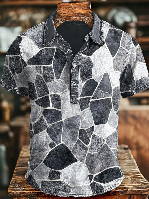 Gradient Marble Print Casual Short Sleeve Polo Shirt