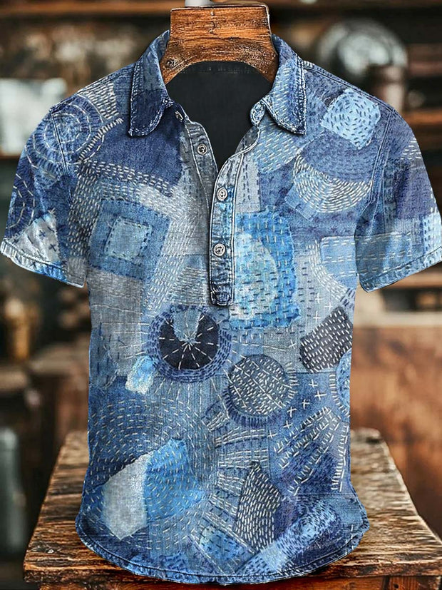 Abstract Textured Print Casual Short Sleeve Polo Shirt