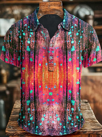 Abstract Gradient Print Casual Short Sleeve Polo Shirt