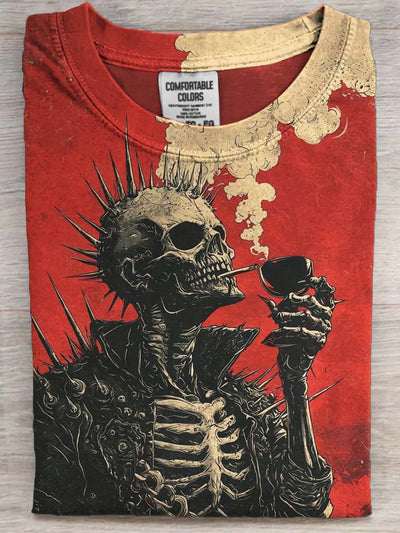 Punk Skull Print Casual Short Sleeve T-Shirt