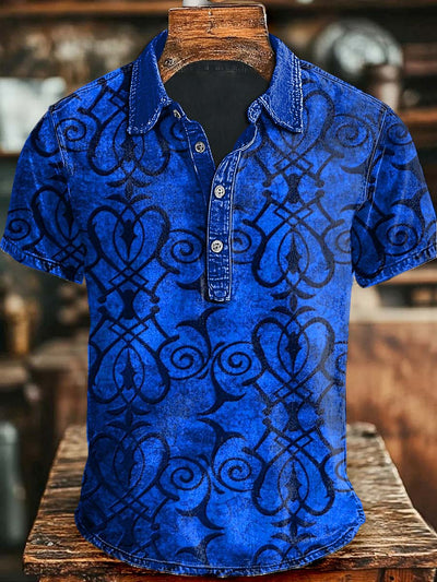 Vintage Floral Print Casual Short Sleeve Polo Shirt