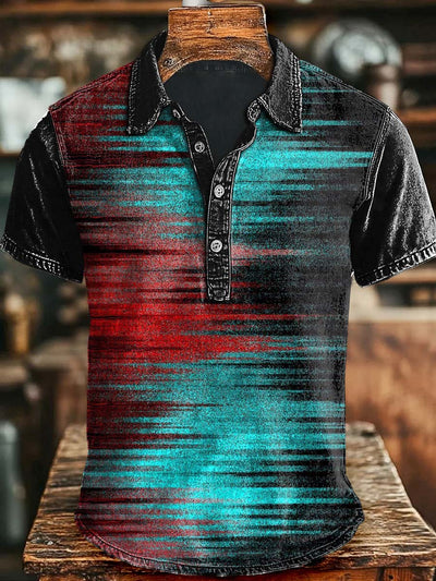 Abstract Gradient Stripe Print Casual Short Sleeve Polo Shirt