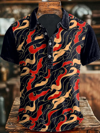 Vintage Floral Print Casual Short Sleeve Polo Shirt