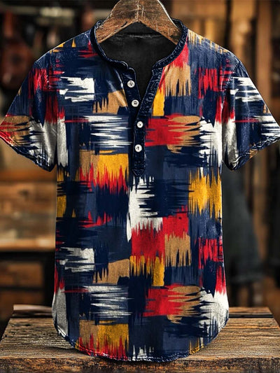Colorful Abstract Color Block Print Casual Short Sleeve Polo Shirt