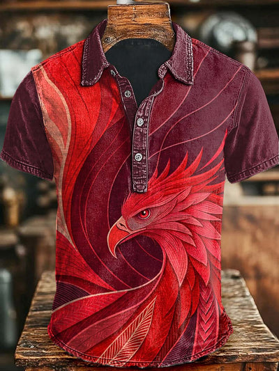 Phoenix Print Casual Short Sleeve Polo Shirt