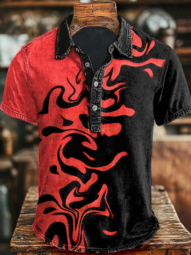 Abstract Rendering Patchwork Print Casual Short Sleeve Polo Shirt