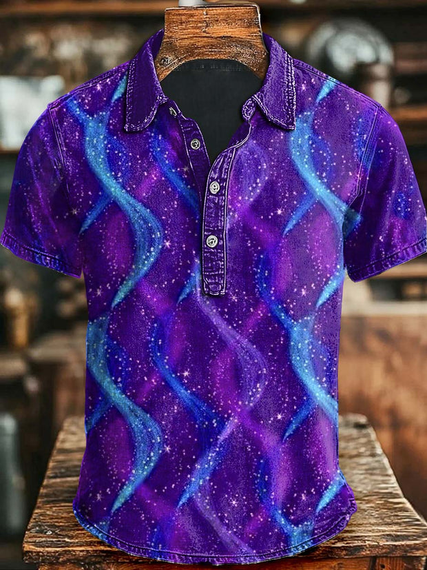 Colorful Striped Woven Printed Casual Short Sleeve Polo Shirt