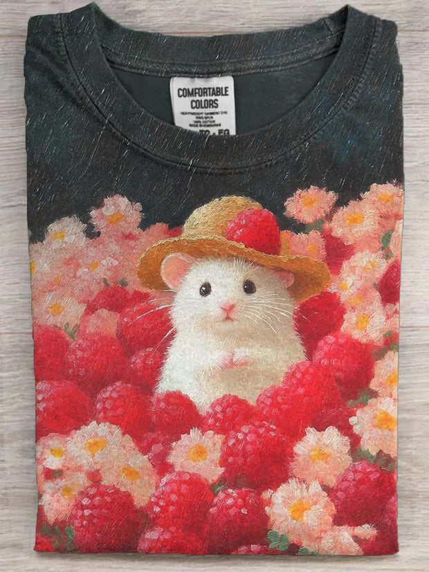 Cute Hamster Print Casual Short Sleeve T-Shirt