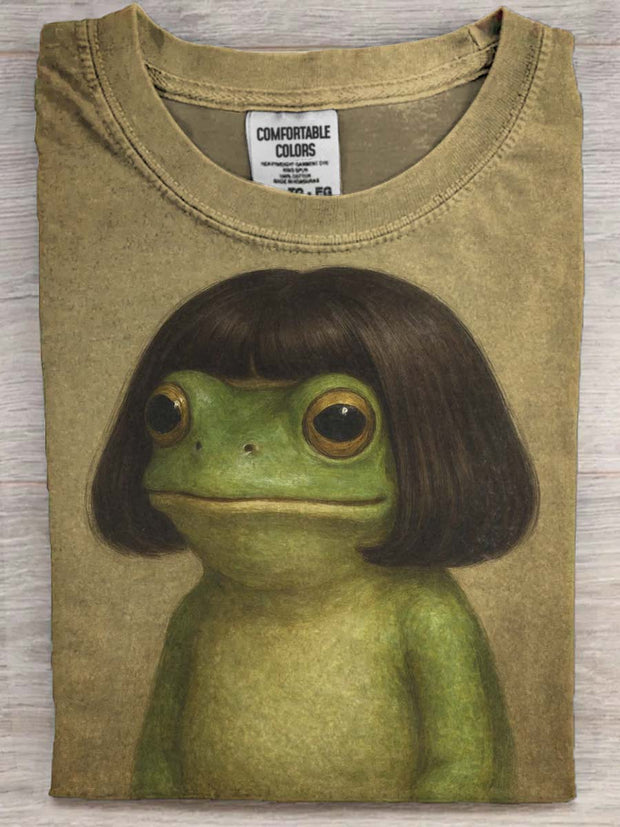 Funny Frog Print Casual Short Sleeve T-Shirt
