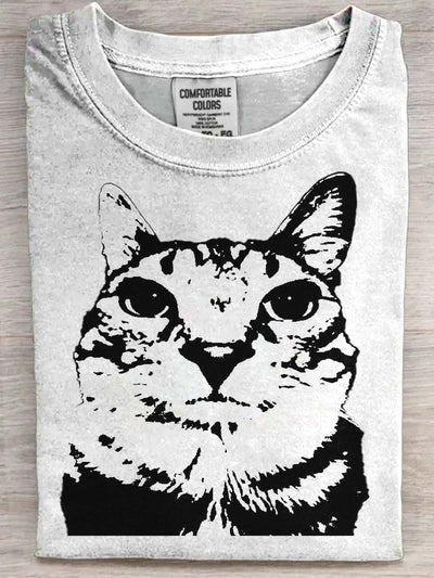 Funny Big Head Cat Printed Casual Short Sleeve T-Shirt