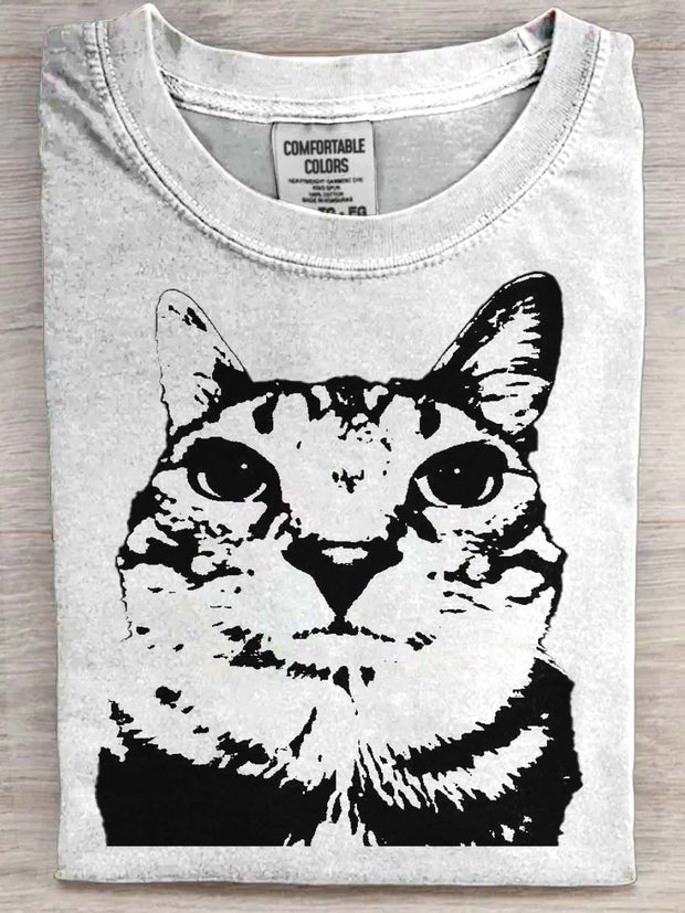 Funny Big Head Cat Printed Casual Short Sleeve T-Shirt