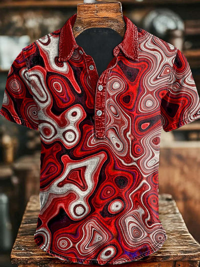Abstract Rendering Water Wave Print Casual Short Sleeve Polo Shirt