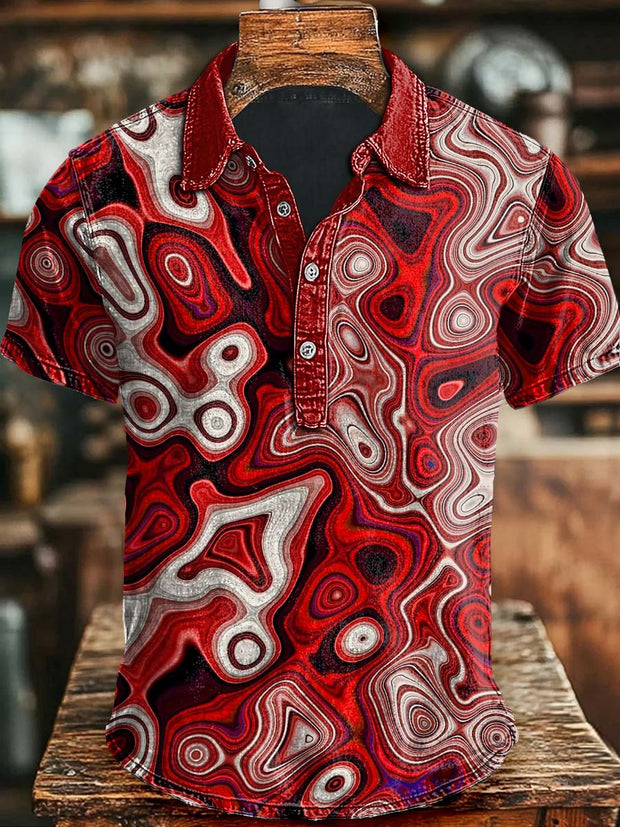 Abstract Rendering Water Wave Print Casual Short Sleeve Polo Shirt