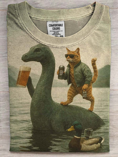 Funny Cat Dinosaur Duck Print Casual Short Sleeve T-Shirt