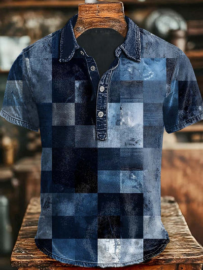 Gradient Plaid Printed Casual Printed Short Sleeved Polo Shirt