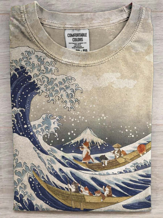 Japanese style cat printed casual short sleeved T-shirt