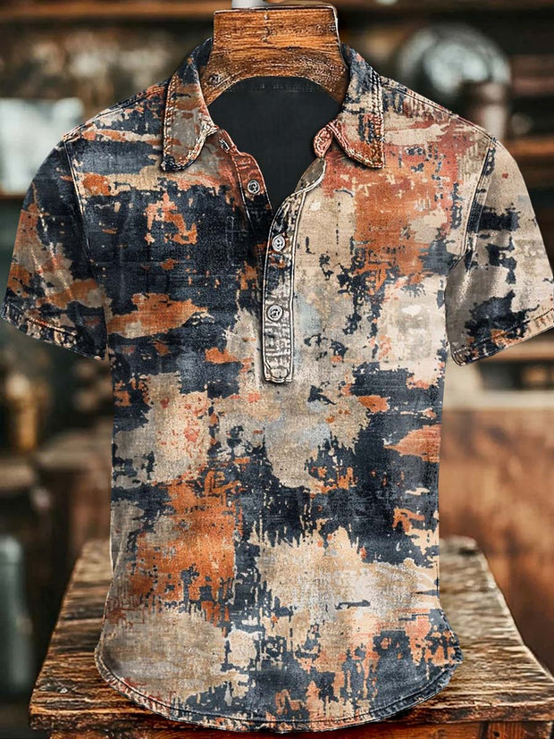 Retro Gradient Printed Casual Printed Short Sleeved Polo Shirt