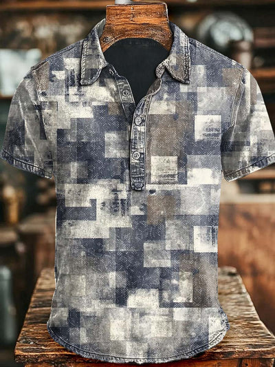 Irregular Gradient Checkered Printed Casual Short Sleeved Polo Shirt