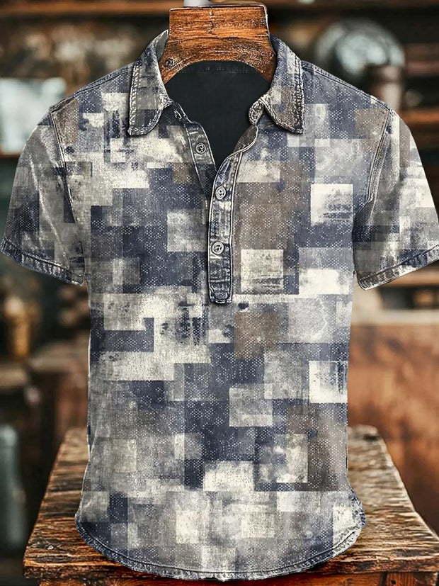 Irregular Gradient Checkered Printed Casual Short Sleeved Polo Shirt