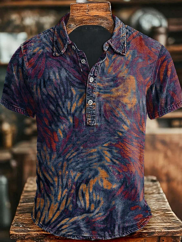 Retro Abstract Printed Casual Printed Short Sleeved Polo Shirt