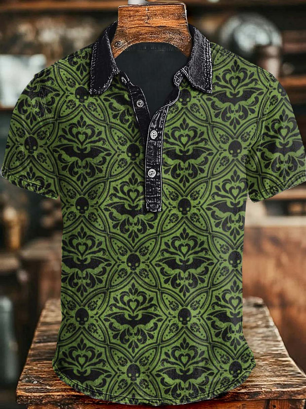 Bat Skull Print Casual Short Sleeve Polo Shirt