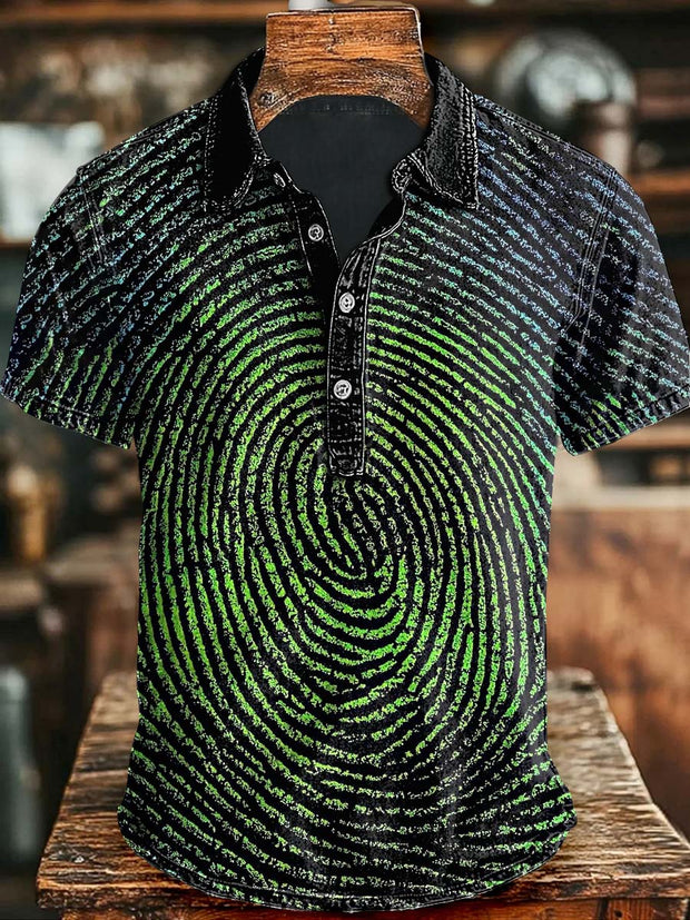 Abstract Wood Print Casual Short Sleeve Polo Shirt