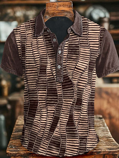 Vintage Abstract Irregular Plaid Print Casual Short Sleeve Polo Shirt