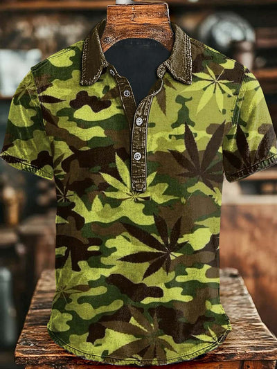 Abstract Camouflage Print Casual Short Sleeve Polo Shirt