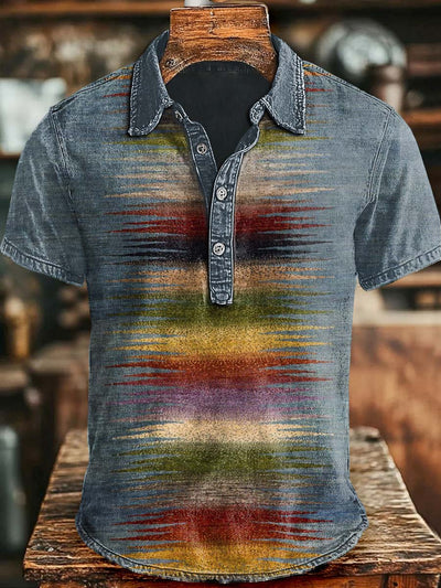 Vintage Dazzle Textured Print Casual Short Sleeve Polo Shirt