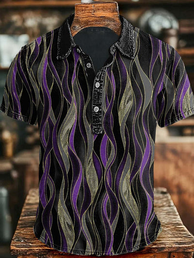 Vintage Irregular Gradient Textured Print Casual Short Sleeve Polo Shirt