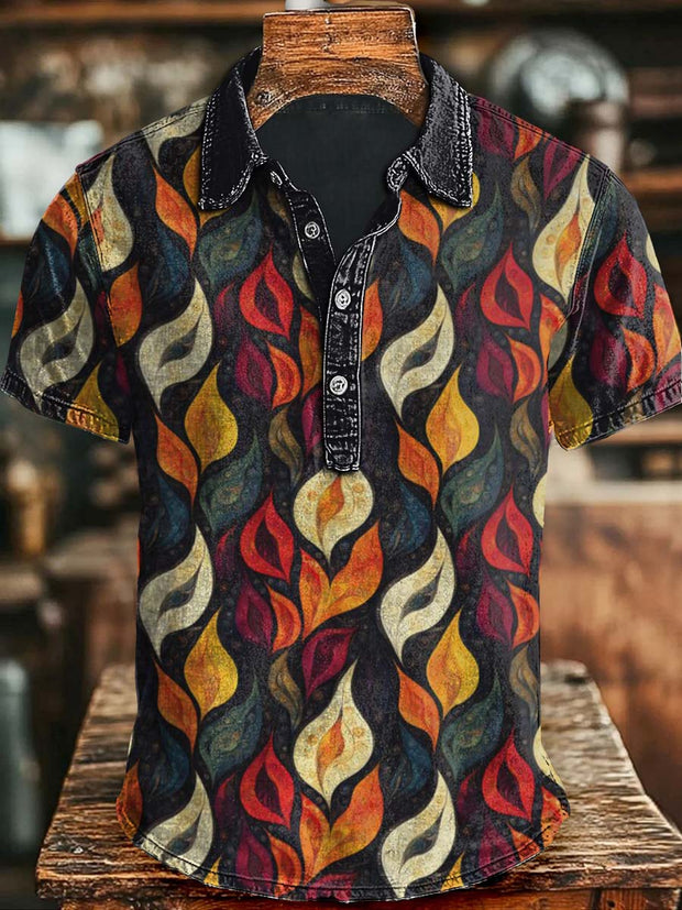 Paisley Flame Print Casual Short Sleeve Polo Shirt