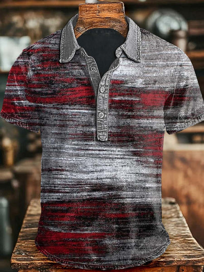 Vintage Irregular Textured Print Casual Short Sleeve Polo Shirt