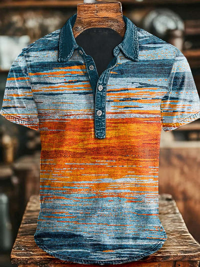 Abstract Gradient Print Casual Short Sleeve Polo Shirt