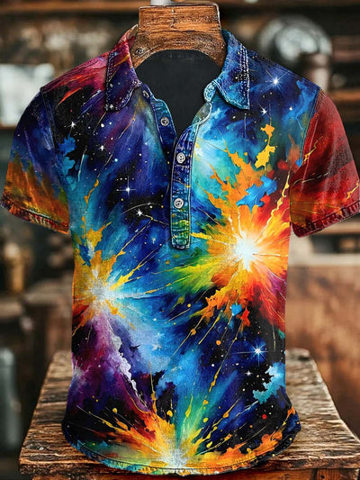 Abstract Dazzle Colorful Ink Splash Art Print Casual Short Sleeve Polo Shirt