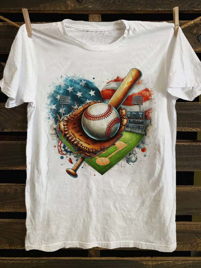 Abstract Baseball Print Casual Short Sleeve T-Shirt