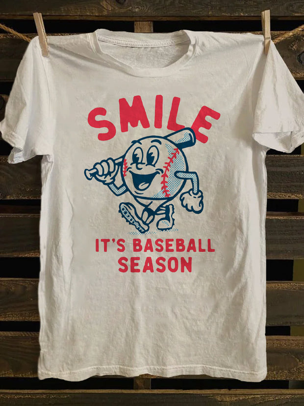 It's Baseball Season Printed Casual Short Sleeve T-Shirt