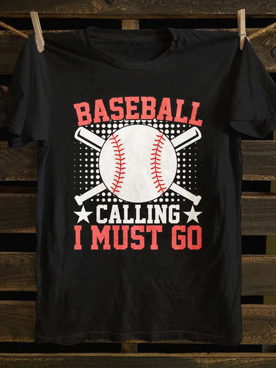 Baseball Calling Printed Casual Short Sleeve T-Shirt