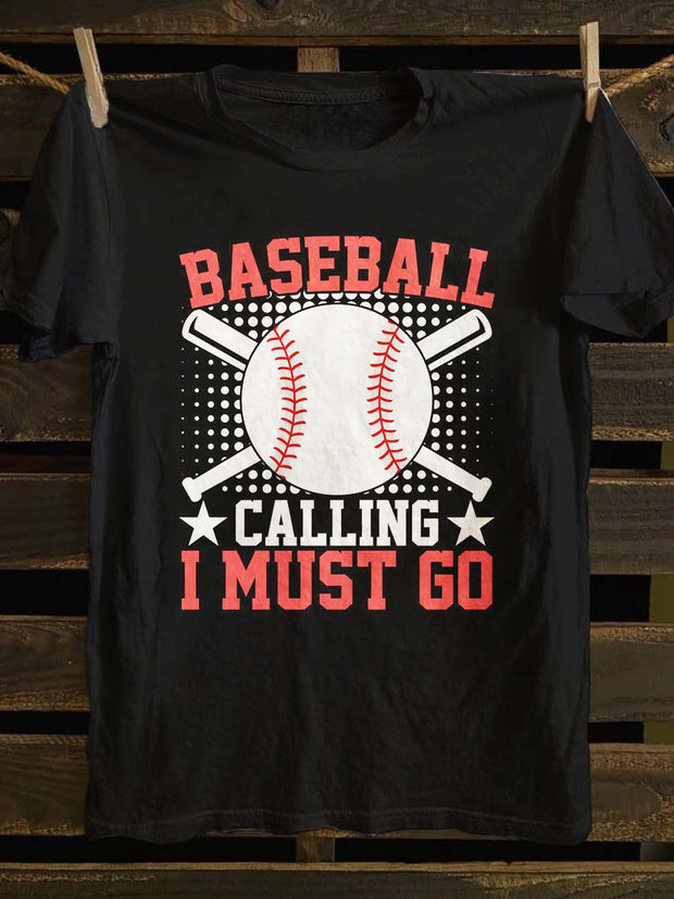 Baseball Calling Printed Casual Short Sleeve T-Shirt