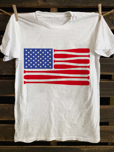 Abstract Baseball Flag Print Casual Short Sleeve T-Shirt