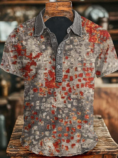 Vintage Abstract Modern Art Print Casual Short Sleeve Polo Shirt