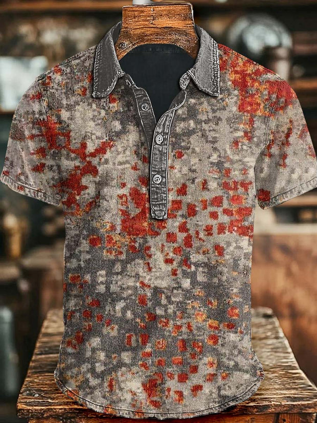 Vintage Abstract Modern Art Print Casual Short Sleeve Polo Shirt
